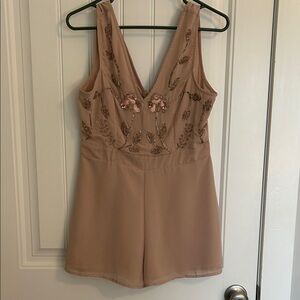 Elegant Beige Embroidered Romper